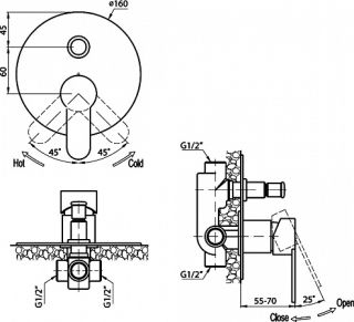 Встраиваемый смеситель с переключателем, хром Cezares LACONICO-C-VDI-01